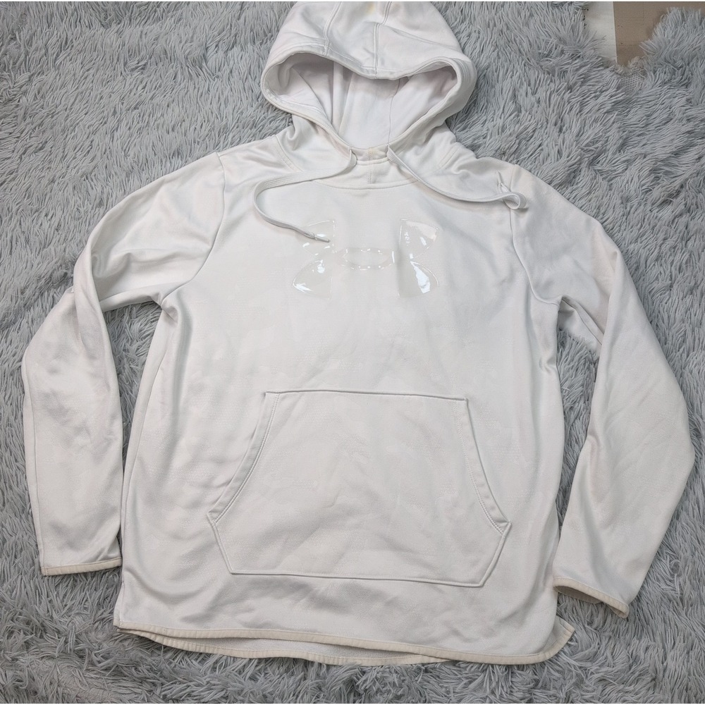 Under Armour Sweatshirt Womens L White Hoodie Loose Athletic Pocket Camo Detail